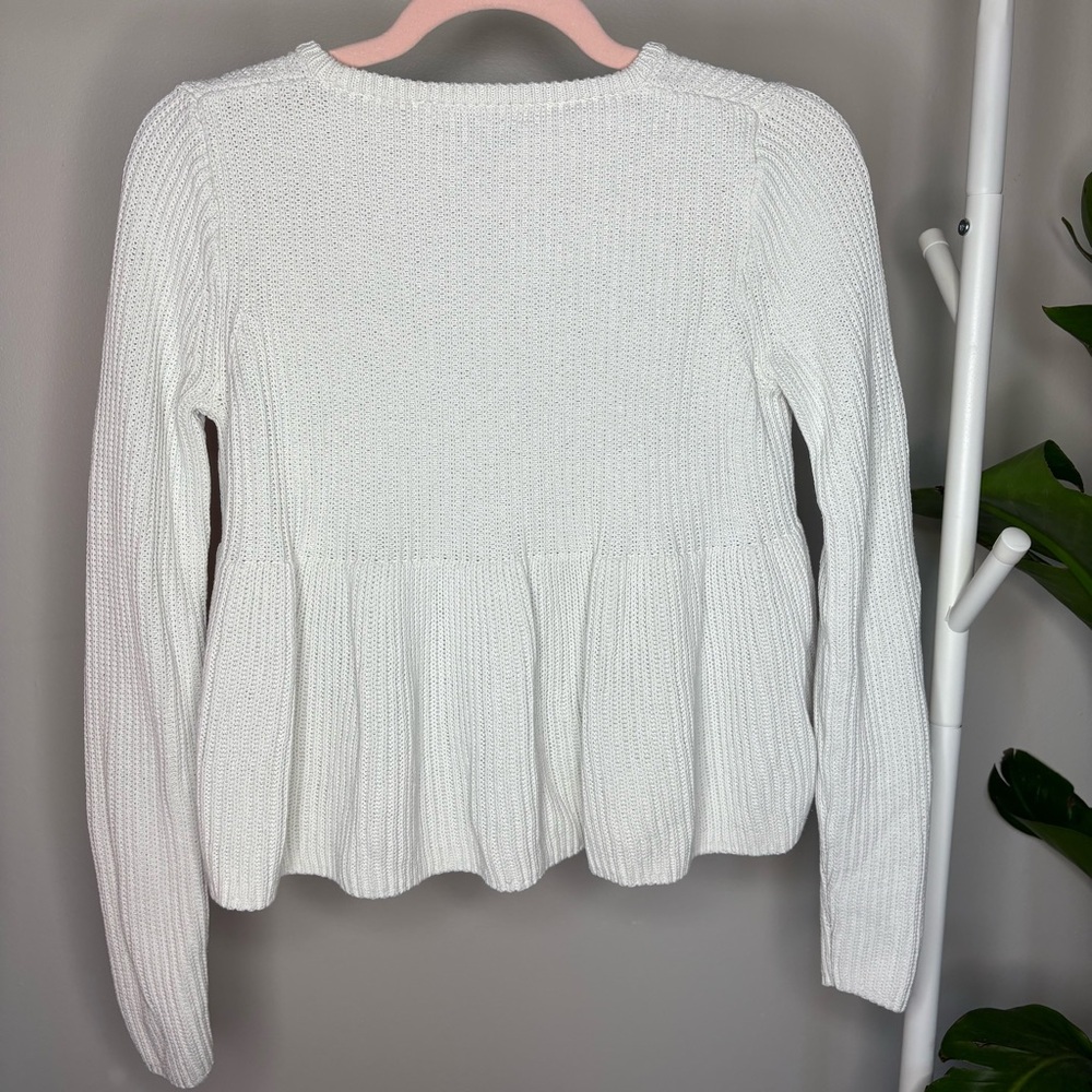 Madewell Cotton Cream Knit Ribbed Peplum Sweater Size XS - Picture 7 of 9